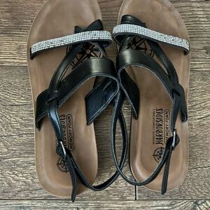 Black Sandals with Rhinestone Strap
